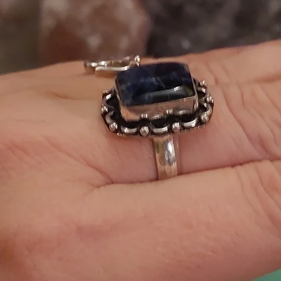 Sodalite Ring 925 Plated Size 8 - Picture 4 of 7
